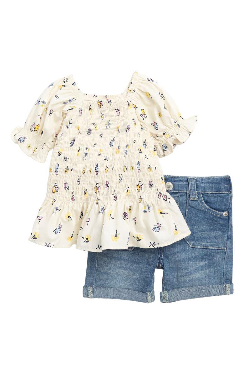 Jessica Simpson Poplin Top & Denim Shorts Set, Main, color, 