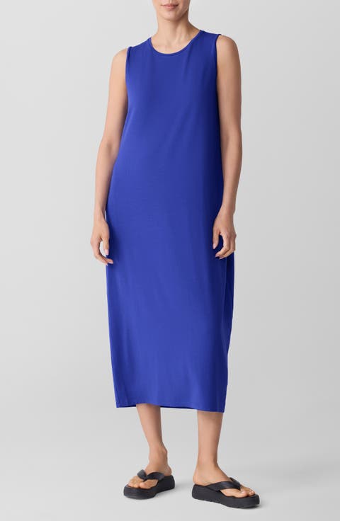 Round Neck Oval Stretch Sleeveless Midi Dress