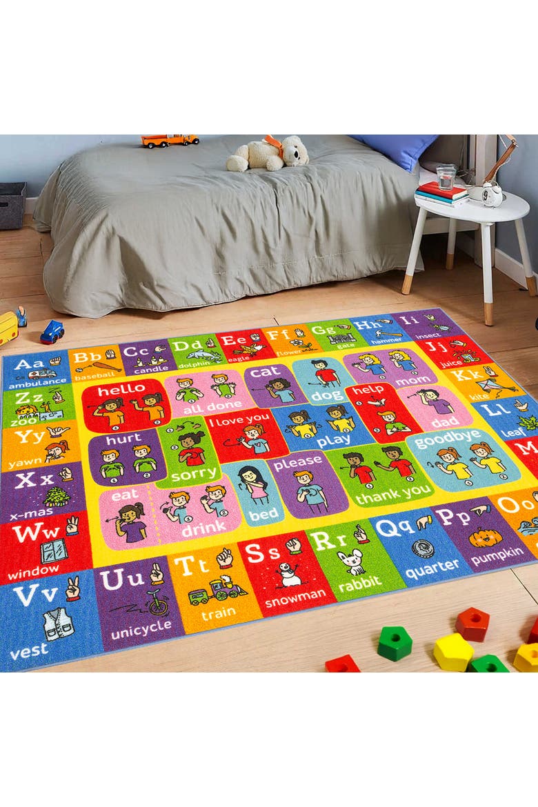 Educational Rug ABC Alphabet ASL Sign Language, 5x7 Foot Playmat, Alternate, color, Multicolored