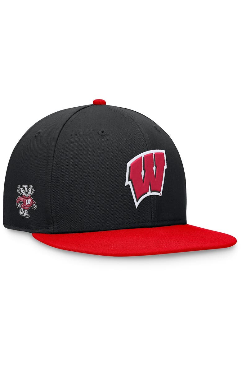 TOP OF THE WORLD Men's Top of the World Black/Red Wisconsin Badgers Rally Two-Tone Fitted Hat, Alternate, color, Black