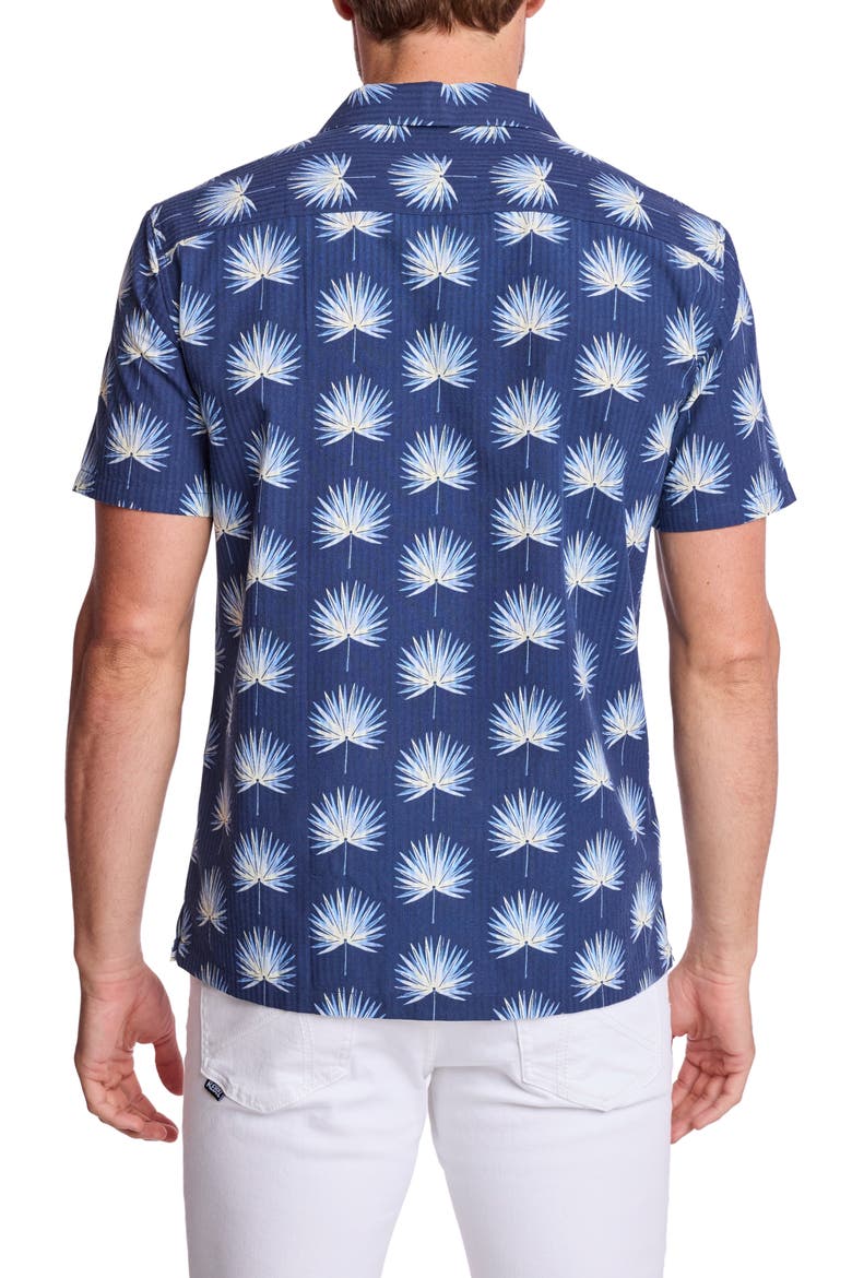 Frond Cotton Blend Camp Shirt, Alternate, color, OCEAN WHITE SEERSUCKER