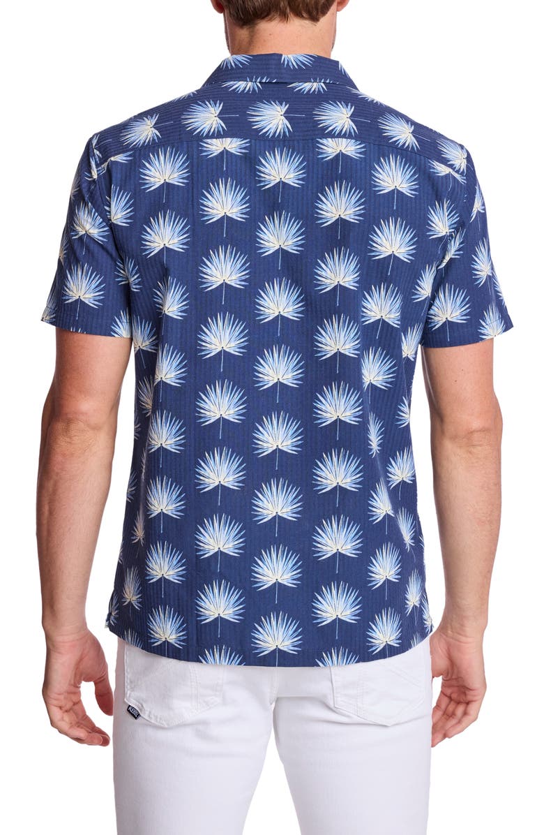 PAISLEY & GRAY Frond Cotton Blend Camp Shirt, Alternate, color, Ocean White Seersucker