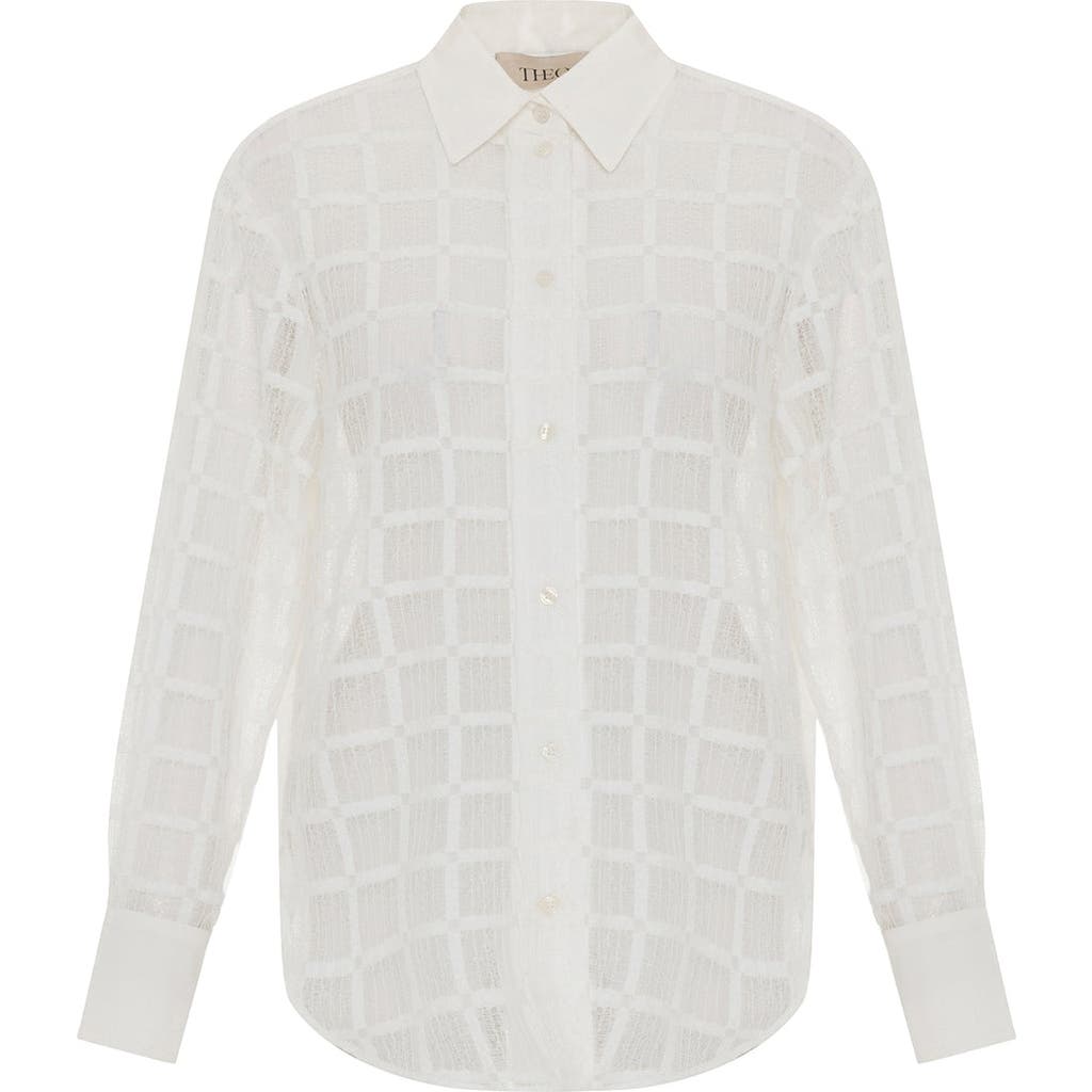 Theo The Label Atropos Windowpane Lace Banker Shirt In White