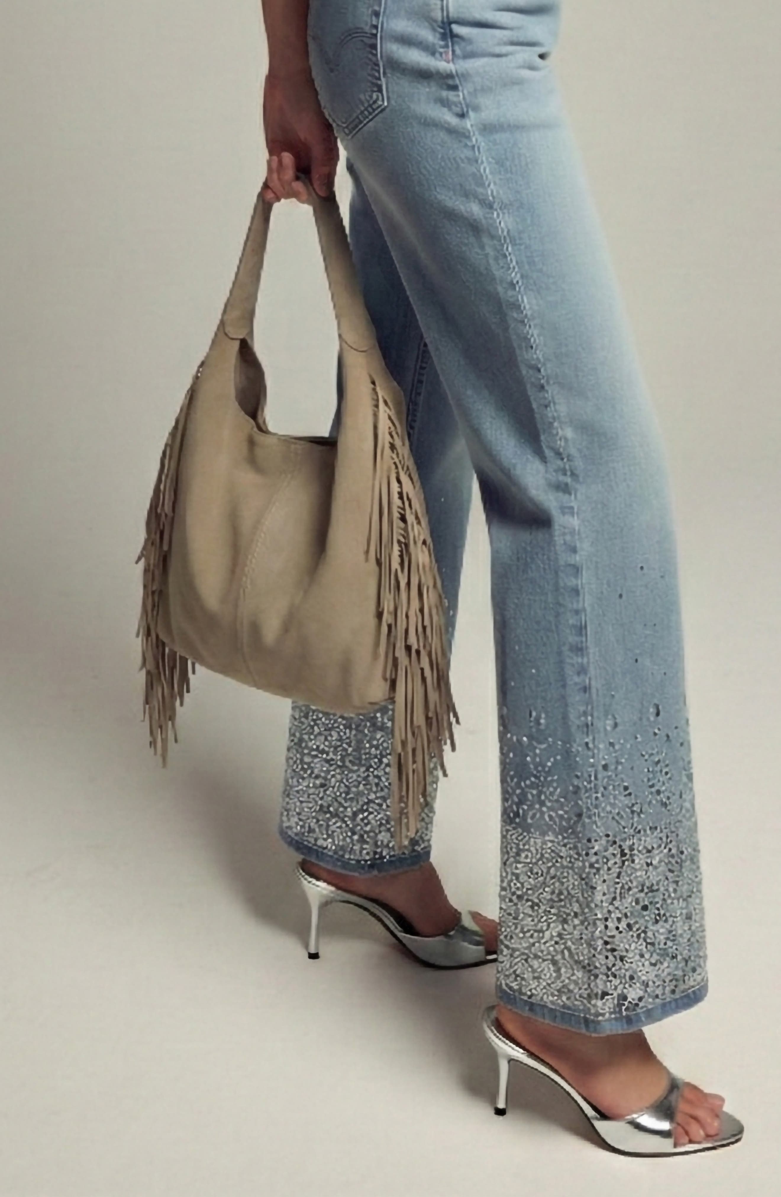 ELLE Collection Suede Fringe Bag, Alternate, color, Sand