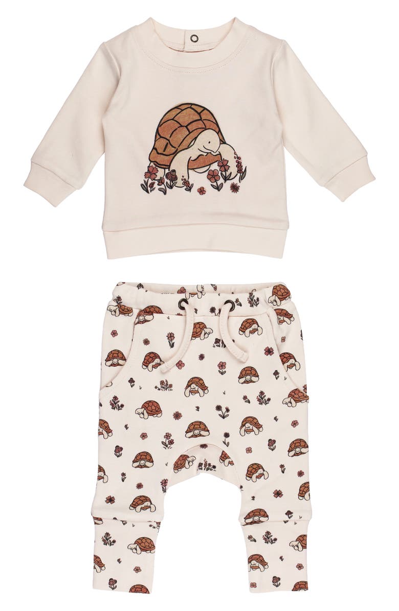 L'ovedbaby Organic Cotton Fleece Graphic Sweatshirt & Joggers Set, Main, color, Tiny Tortoise