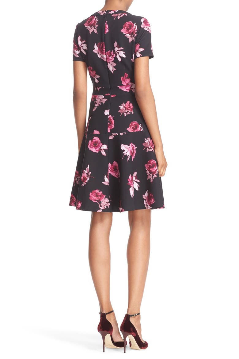 'encore rose' crepe fit & flare dress, Alternate, color, BLACK