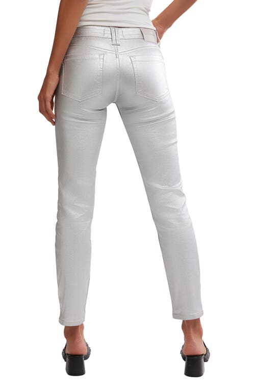 Free People Oracle Metallic Low-rise Slim Ankle Straight Jeans In White