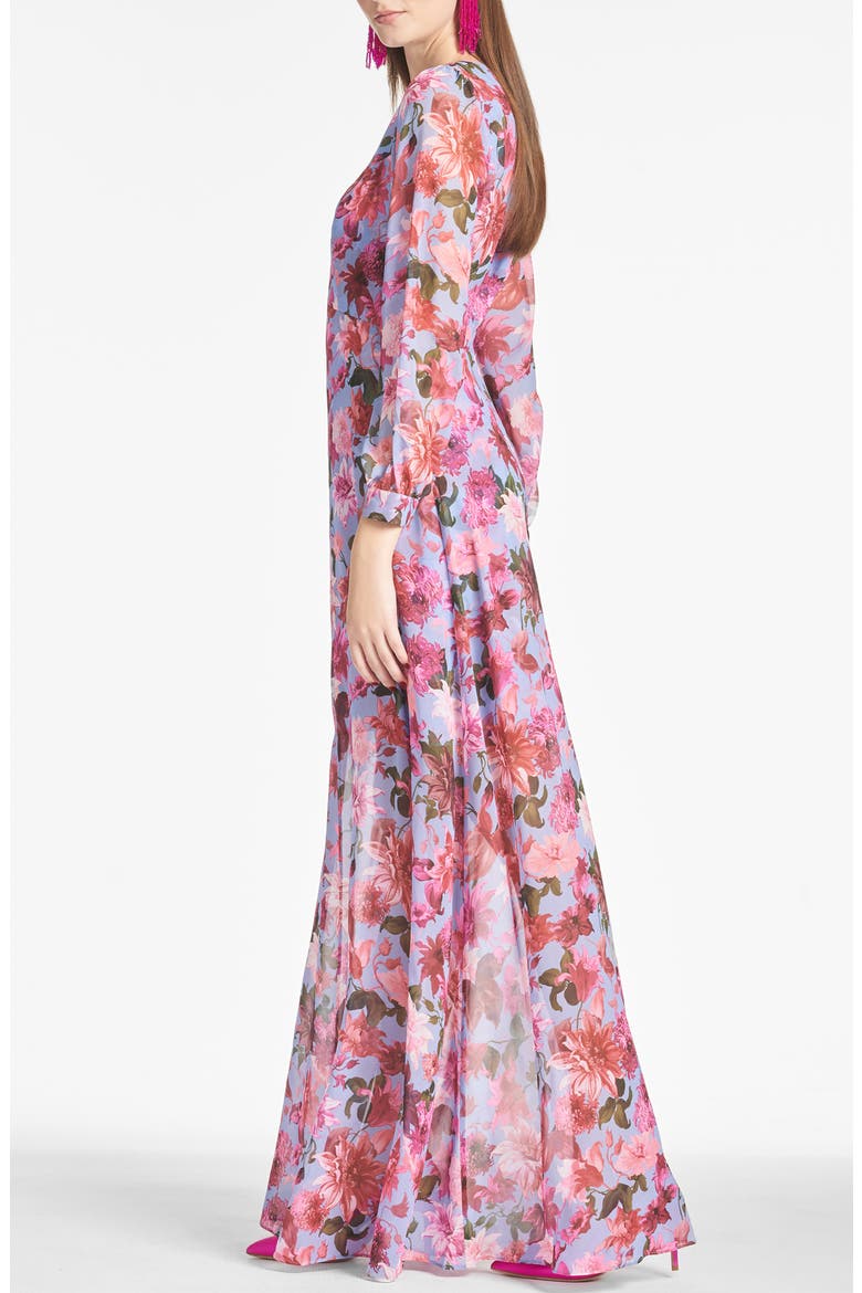 Penny Long Sleeve Chiffon A-Line Gown, Alternate, color, PINK PERIWINKLE DAHLIA