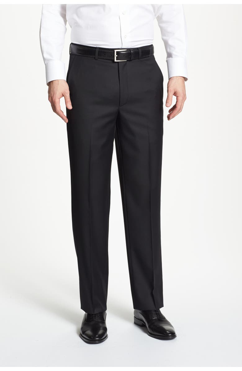 Santorelli Luxury Flat Front Wool Dress Pants, Main, color,