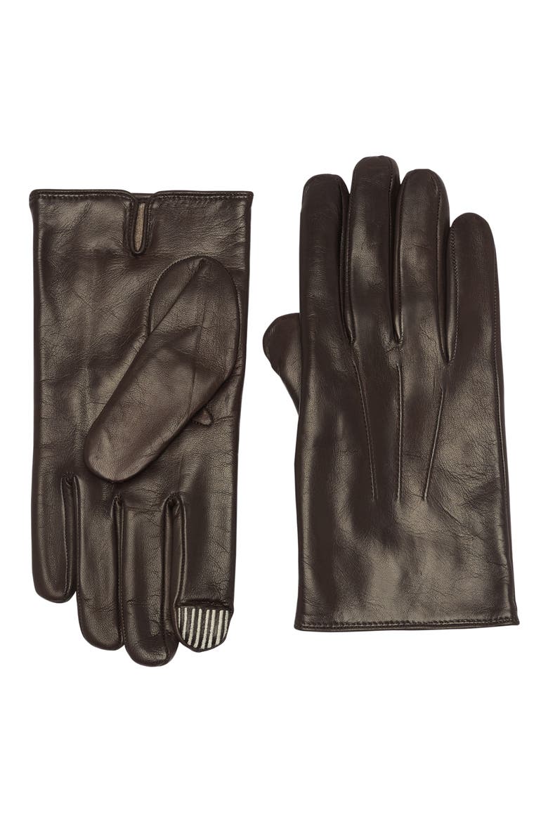 Cashmere Lined Faux Leather Gloves, Main, color, CHOCOLATE