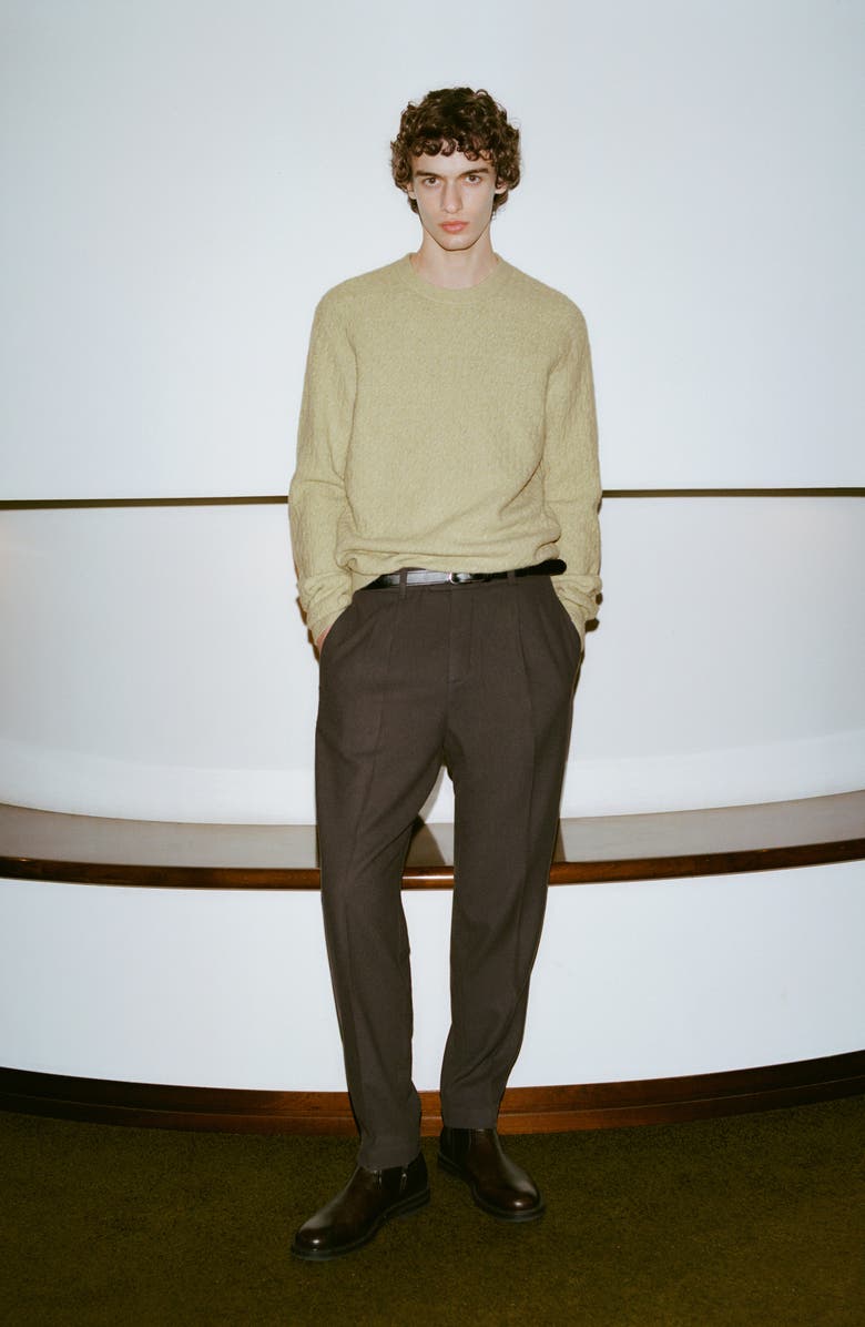 MANGO Slim Fit Pleated Wool Blend Flannel Dress Pants, Alternate, color, Khaki Brown