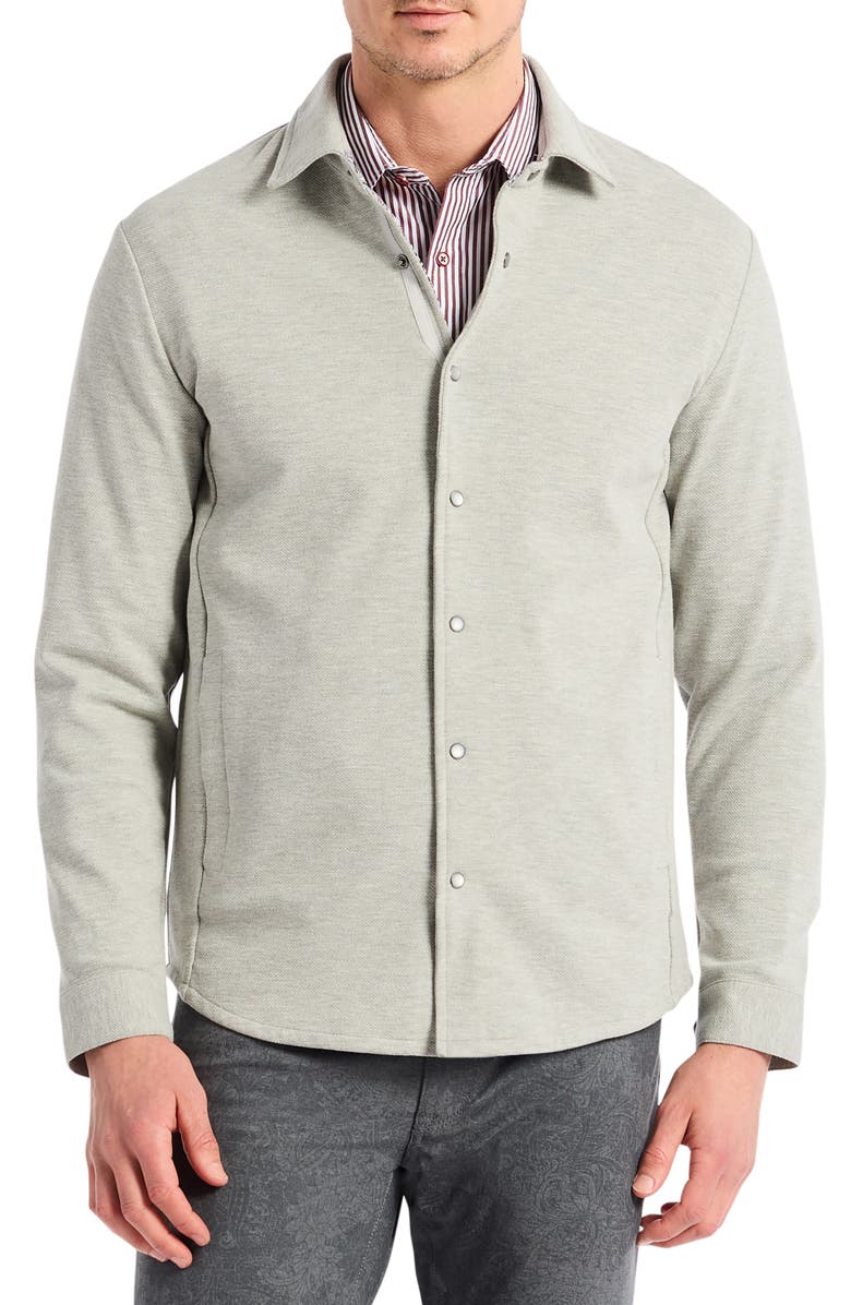 Robert Graham Kellan Knit Snap-Up Shirt Jacket, Main, color, Light Grey