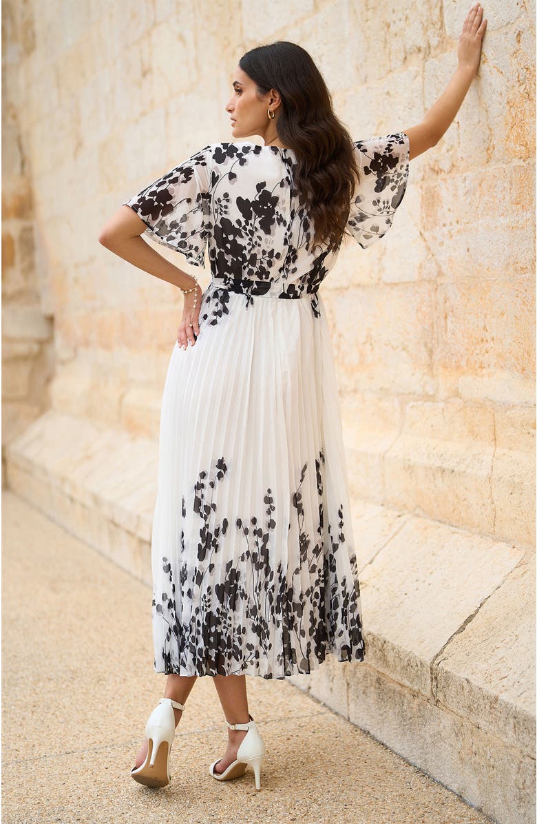 Yumi Short Sleeve Pleated Midi Dress, Alternate, color, White