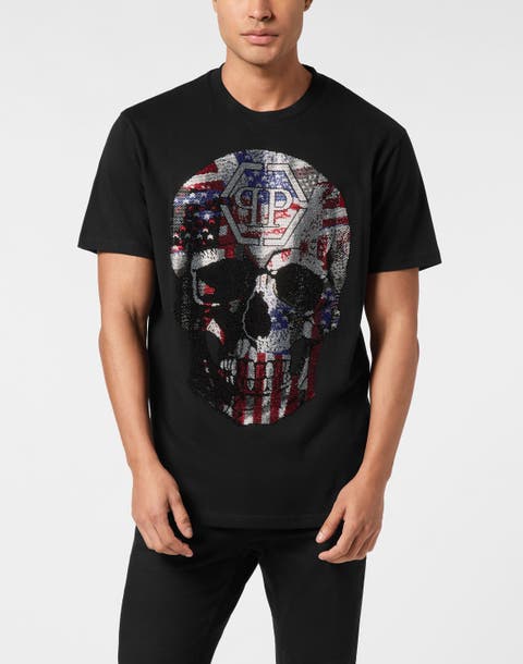 Round Neck T-Shirt Skull America Men