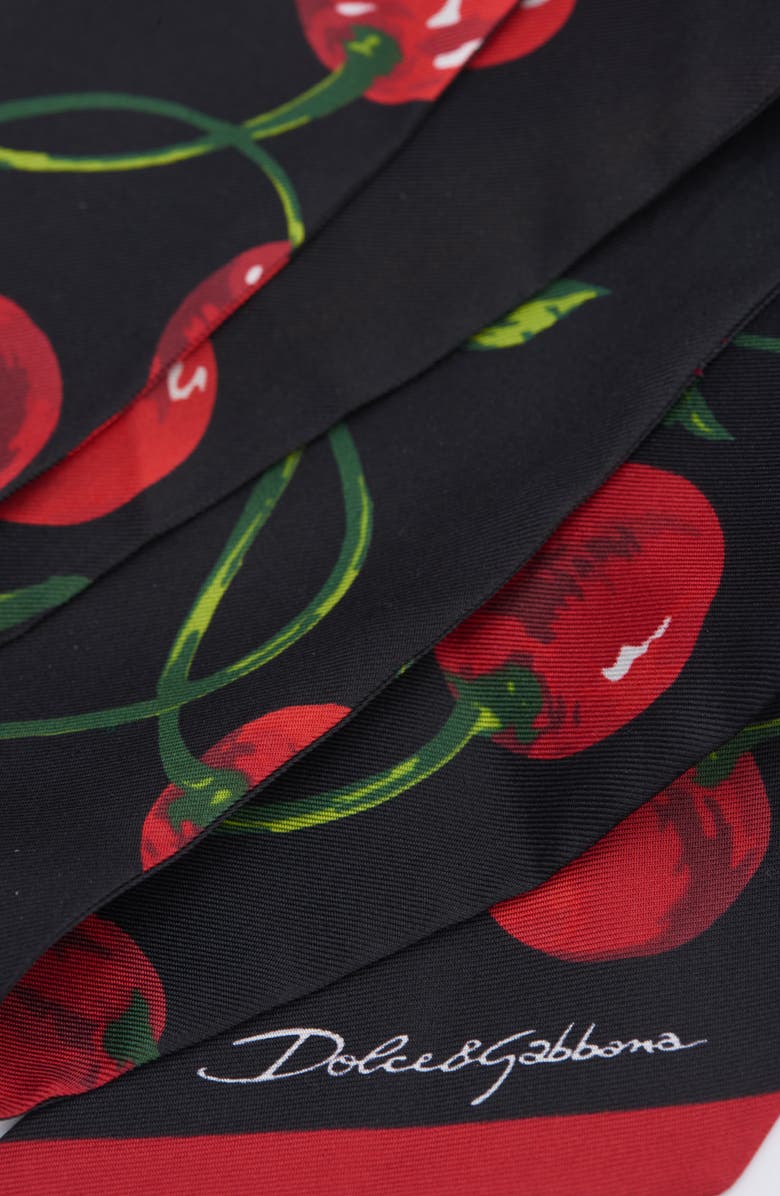 Dolce&Gabbana Cherry Print Silk Skinny Scarf, Alternate, color,
