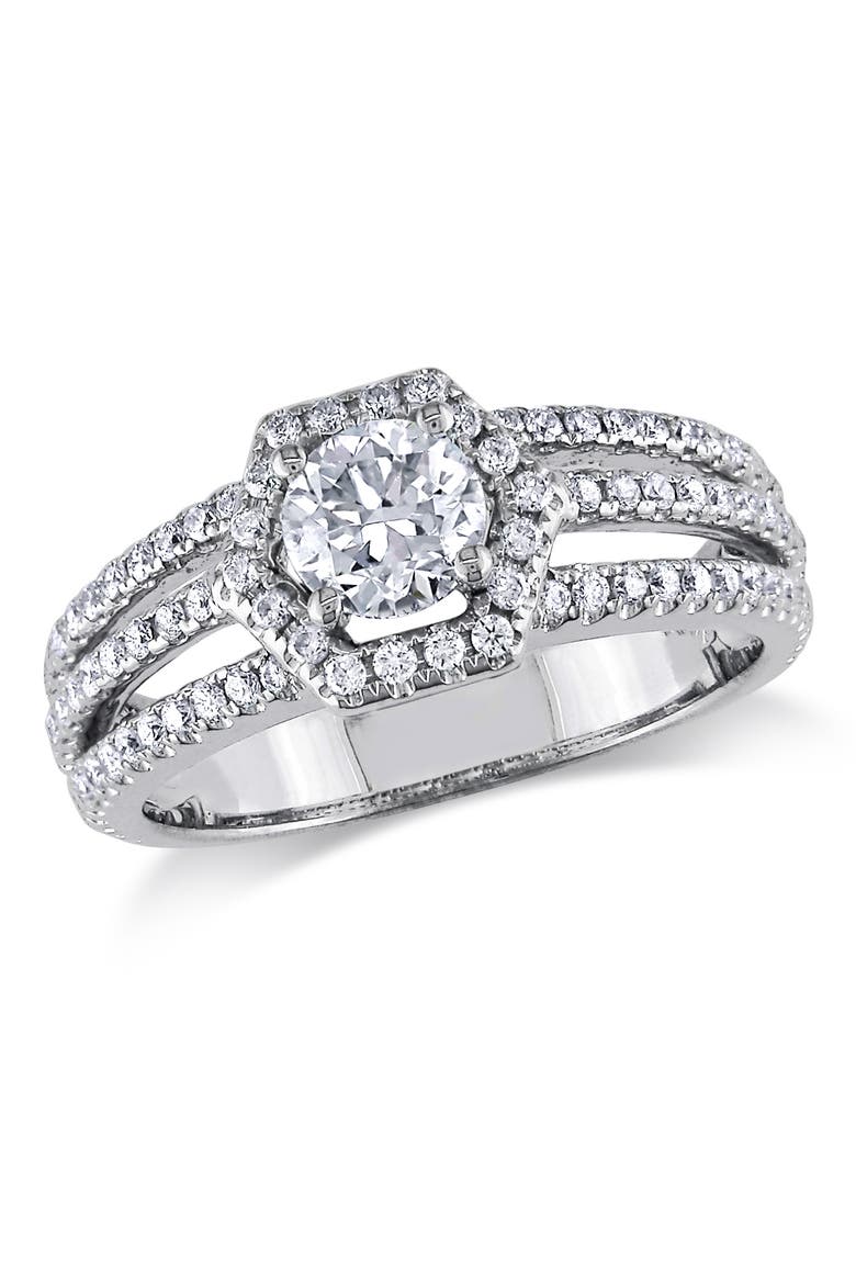 Diamond Halo Split-Shank Engagement Ring 14k, Main, color, 14k White Gold