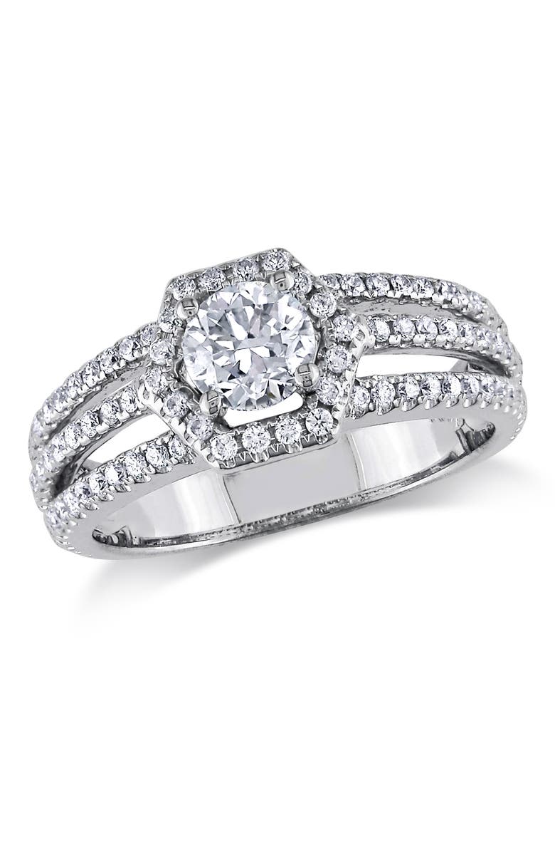 Julianna B. Diamond Halo Split-Shank Engagement Ring 14k, Main, color, 14K White Gold