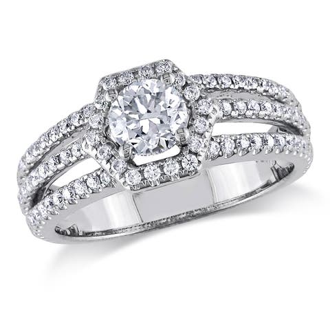 Diamond Halo Split-Shank Engagement Ring 14k