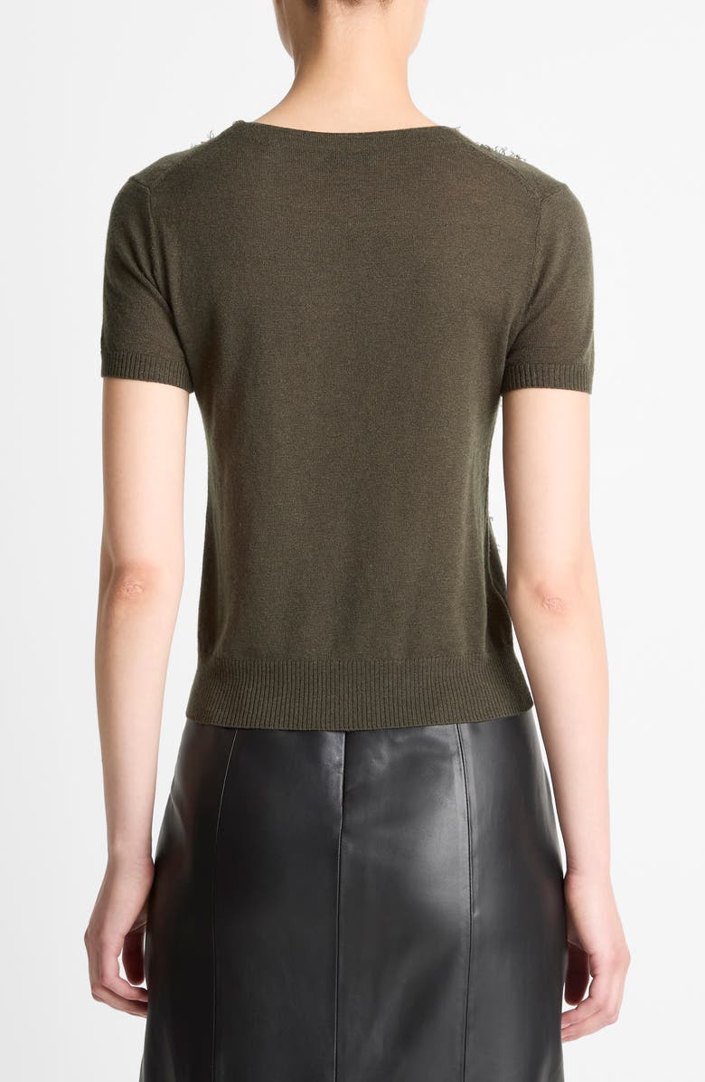 Vince Hand Cut Argyle Wool & Cashmere Blend Short Sleeve Sweater, Alternate, color, Herba/Forest/Verde