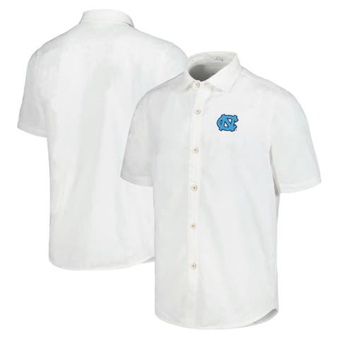 Men's Tommy Bahama White North Carolina Tar Heels Coconut Point Palm Vista IslandZone Camp Button-Up Shirt