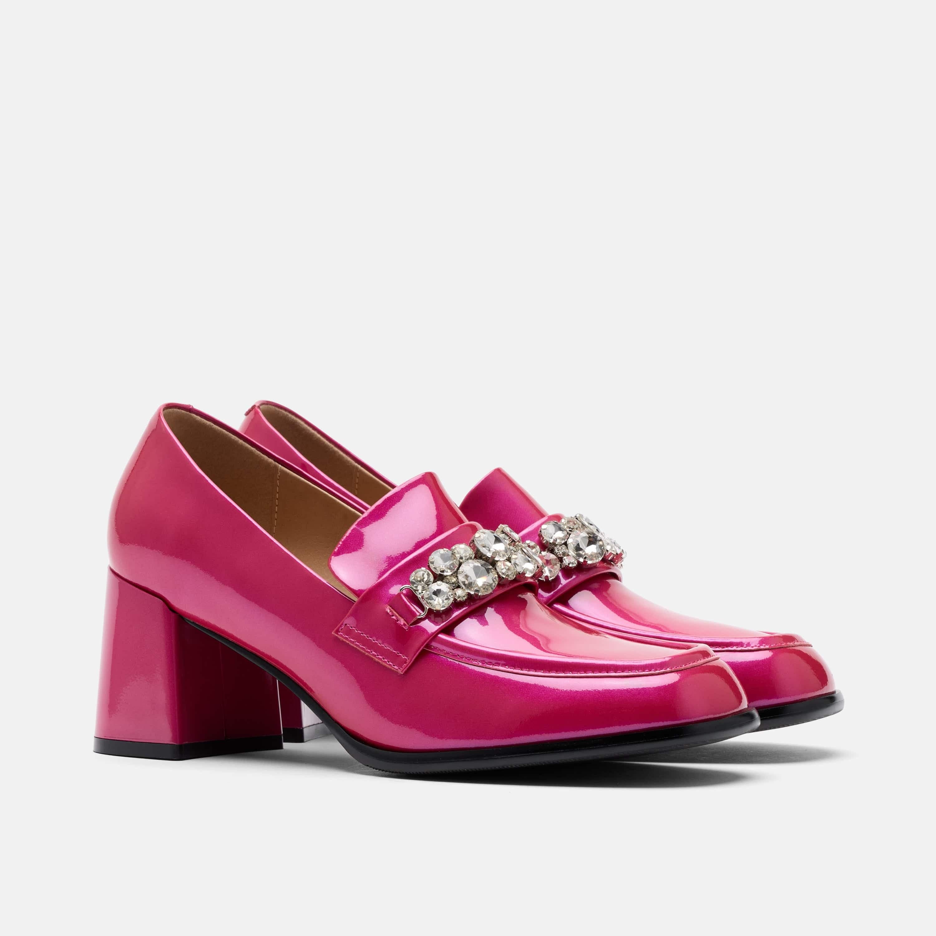 Margot Leather Penny Loafer Block Pumps, Alternate, color, Magenta