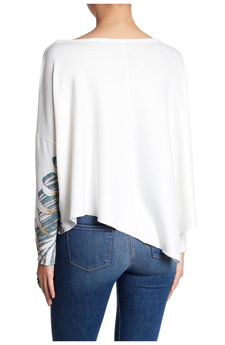 GO COUTURE Printed Asymmetrical Hem Dolman Sweater, Alternate, color, Ivory Big Flower
