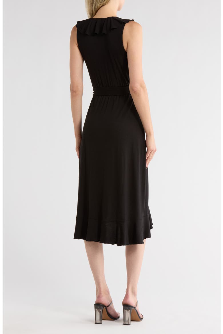 Ruffle Faux Wrap Midi Dress, Alternate, color, BLACK
