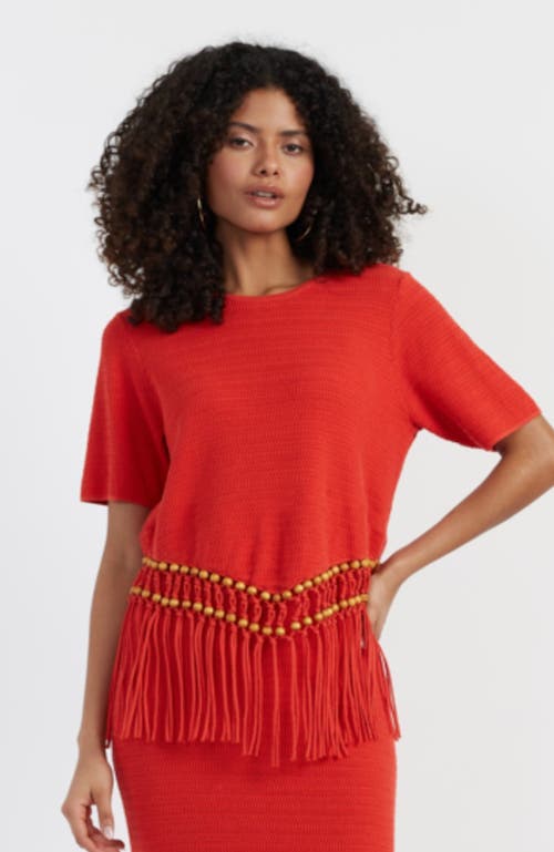Chinti & Parker Terracotta Laura Whitmore Beaded Top In Red