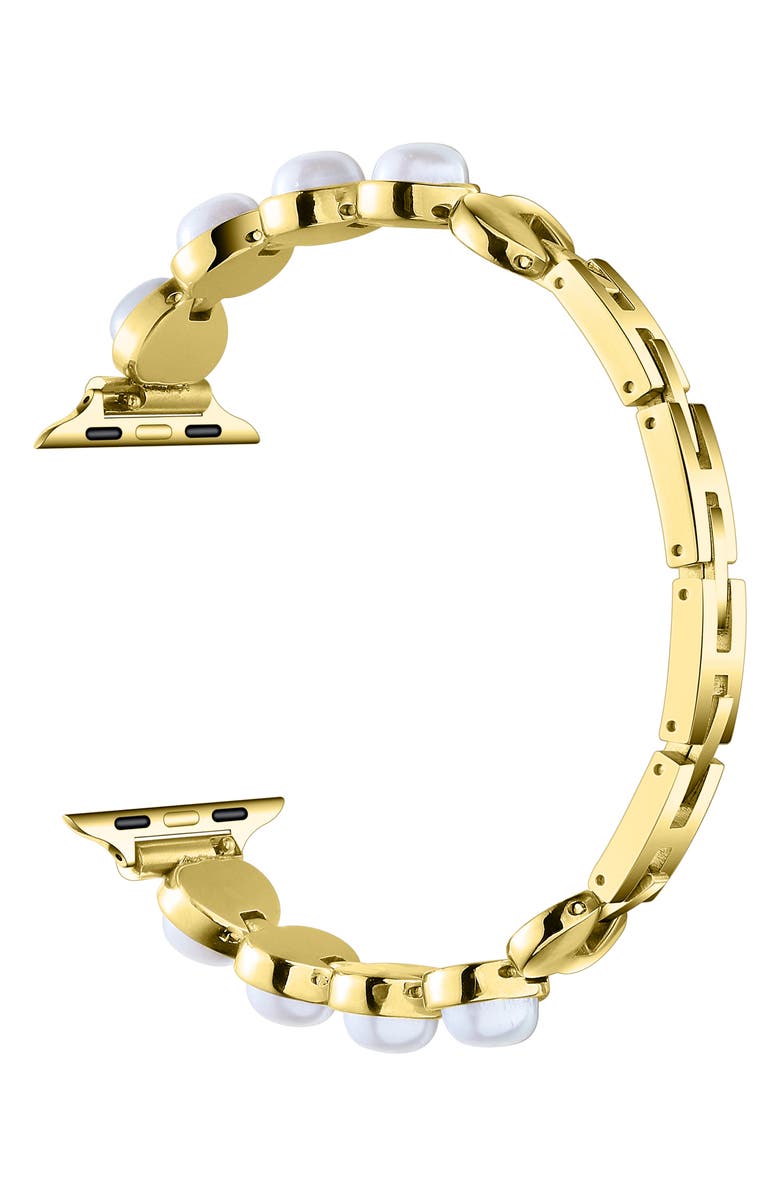 The Posh Tech Grace Faux Pearl Heart Apple Watch<sup>®</sup> Watchband, Alternate, color, Silver/Gold