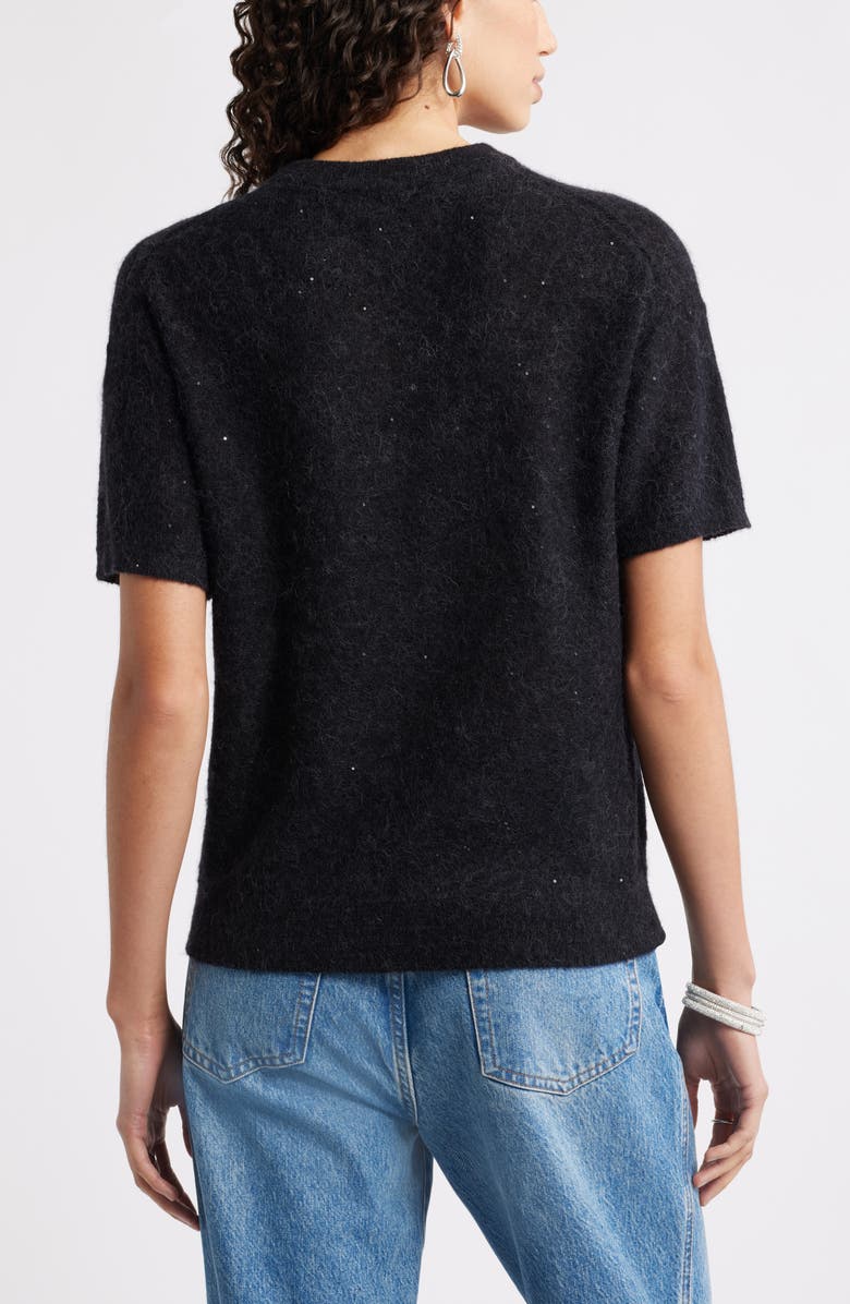 Nordstrom Short Sleeve Sequin Sweater, Alternate, color, Black-Black Sequin
