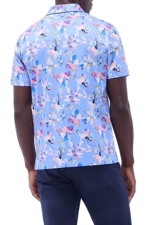 Bugatchi Hendrix Digital Floral Print Pima Cotton Polo In Air Blue