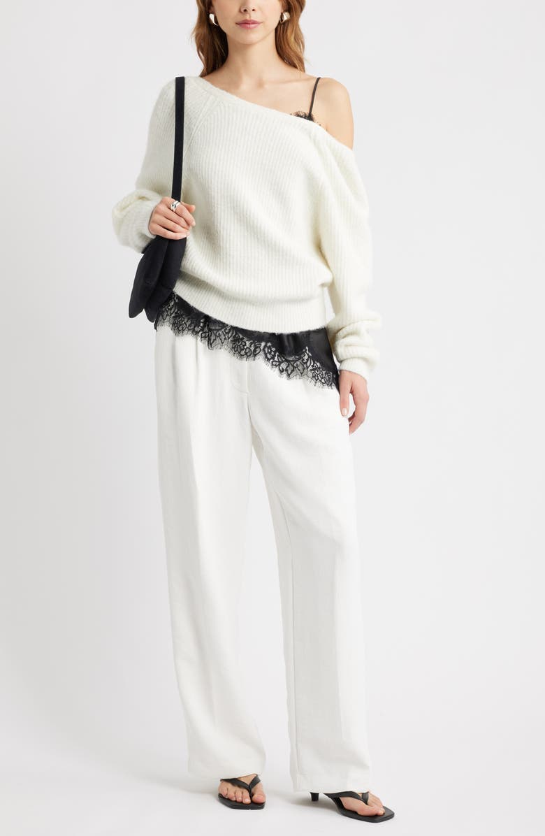 Open Edit Lace Trim Satin Camisole, Alternate, color, Black