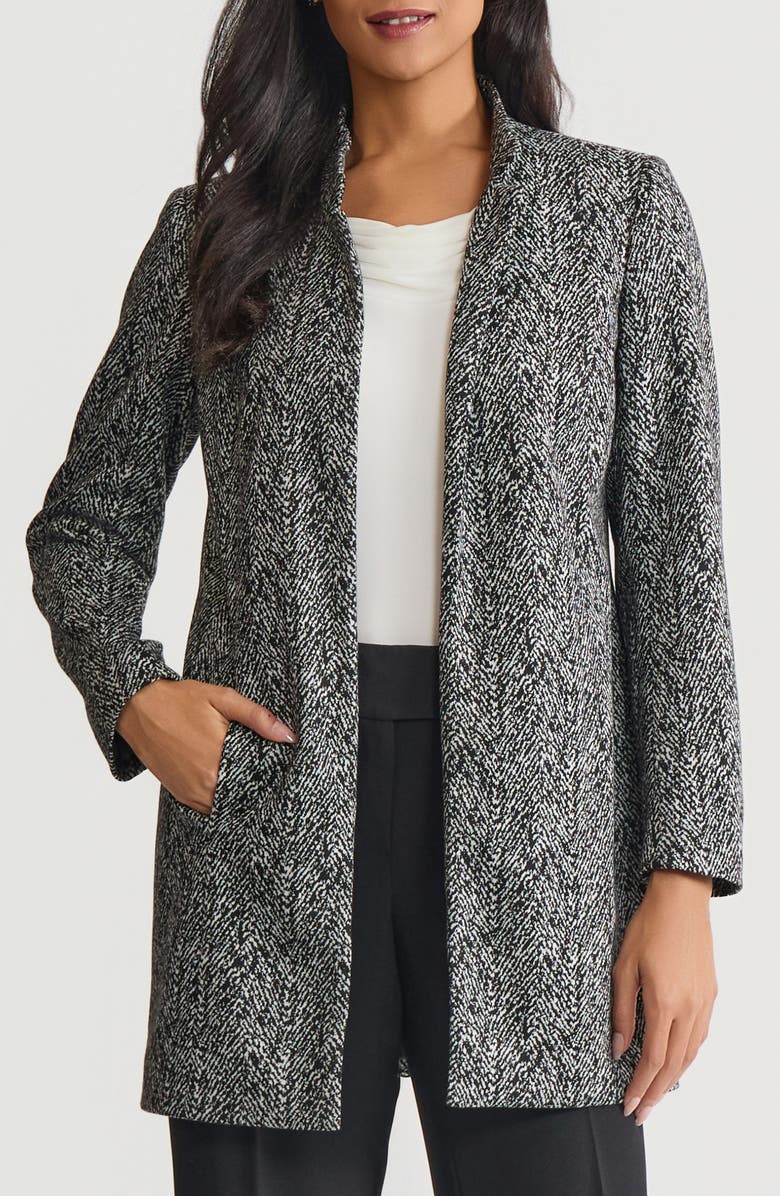 KASPER Herringbone Open Front Blazer, Main, color, Black/ Vanilla Ice