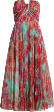 Hutch Pleated Strapless Mesh Gown