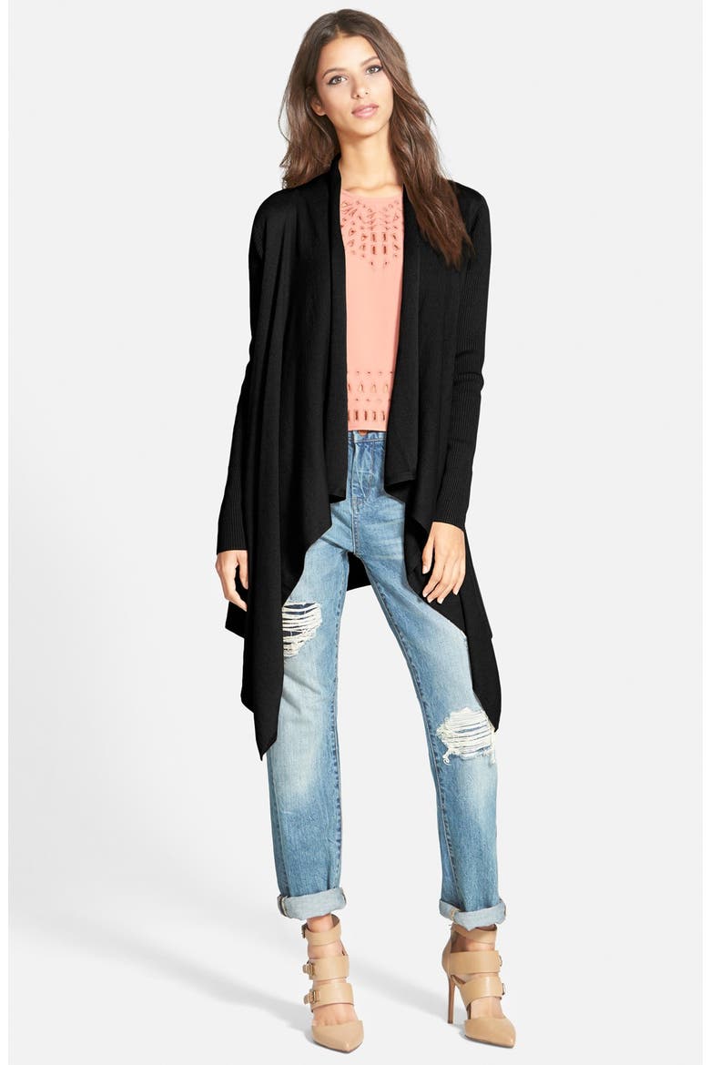 Waterfall Open Front Cardigan, Main, color, BLACK