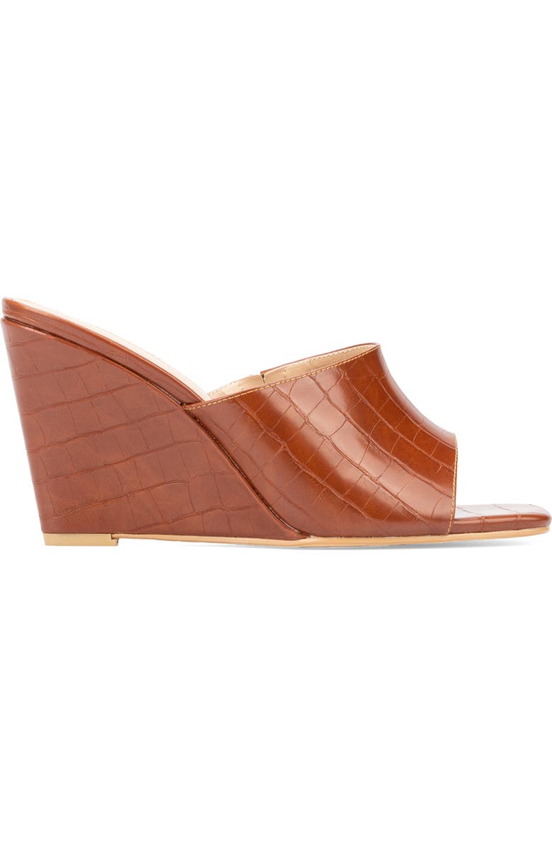 Fashion to Figure Raina Croc Embossed Wedge Sandal - Wide Width, Alternate, color, Cognac