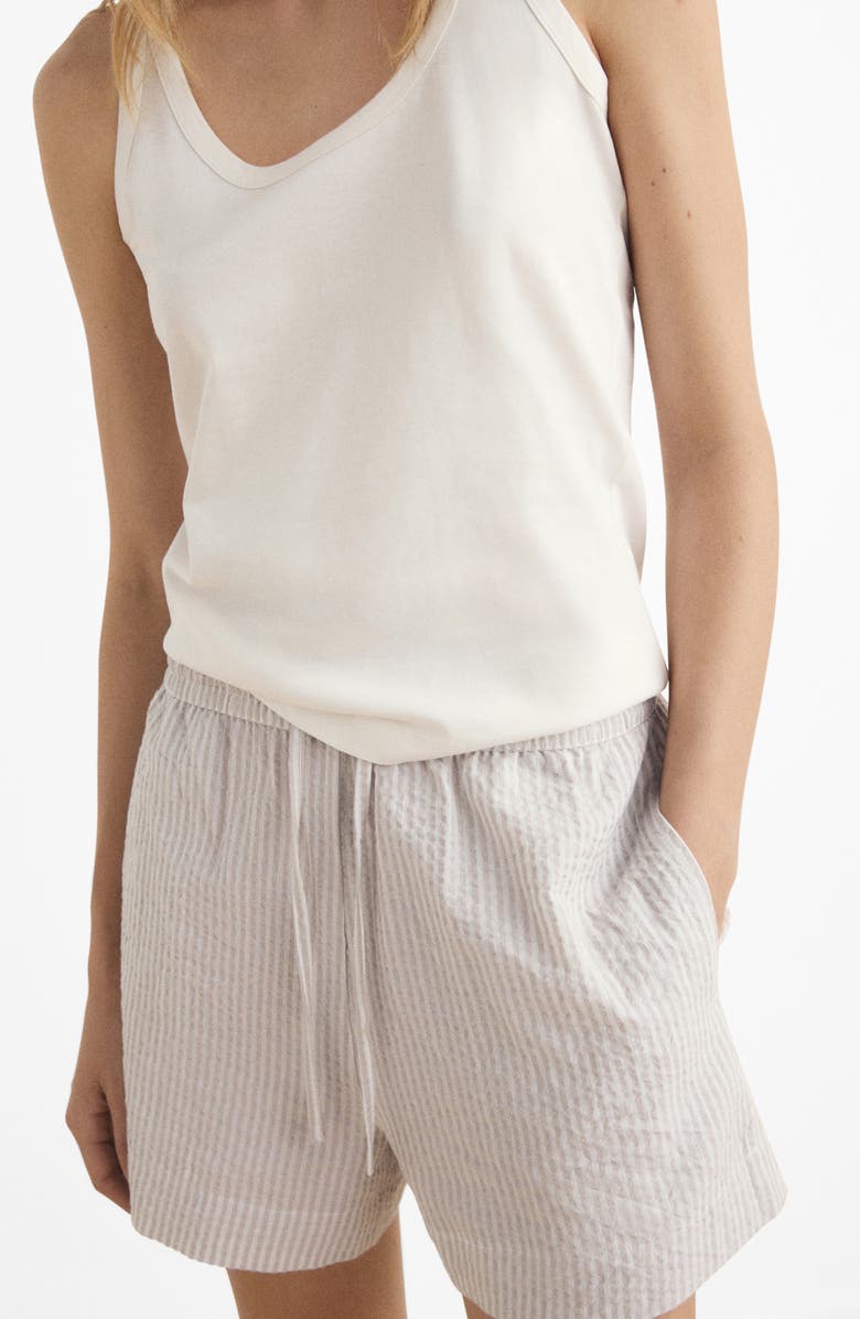 MANGO Two-Piece Stripe Short Pajamas, Alternate, color, Medium Brown