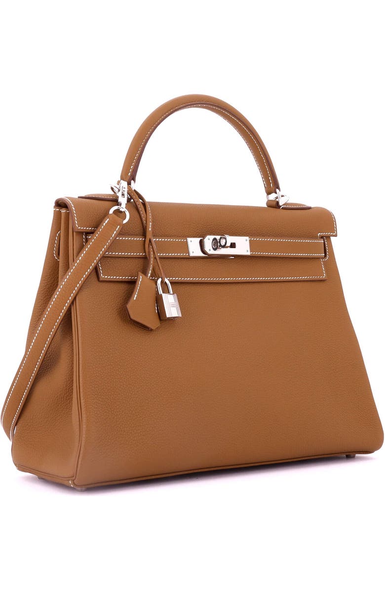 Pre-Owned Hermes Kelly Handbag Brown Togo with Palladium Hardware 32, Alternate, color, Gold