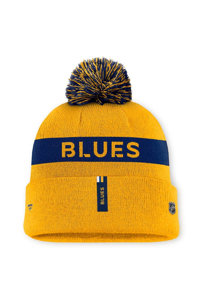 Women's Fanatics Gold/Navy St. Louis Blues Authentic Pro Rink Cuffed Knit Hat with Pom, Alternate, color, Gold