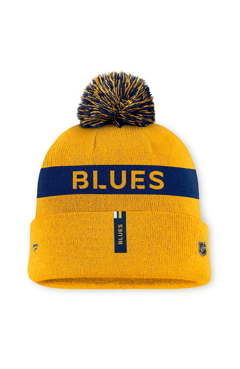 FANATICS Women's Fanatics Gold/Navy St. Louis Blues Authentic Pro Rink Cuffed Knit Hat with Pom, Alternate, color, Gold