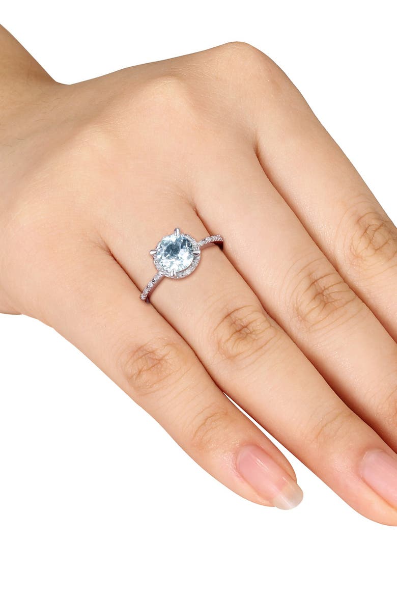 Sterling Silver Round Aquamarine & Diamond Halo Ring, Alternate, color, BLUE