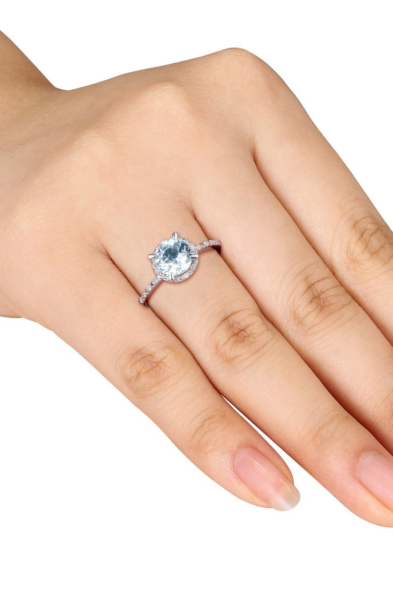 DELMAR Sterling Silver Round Aquamarine & Diamond Halo Ring, Alternate, color, Blue