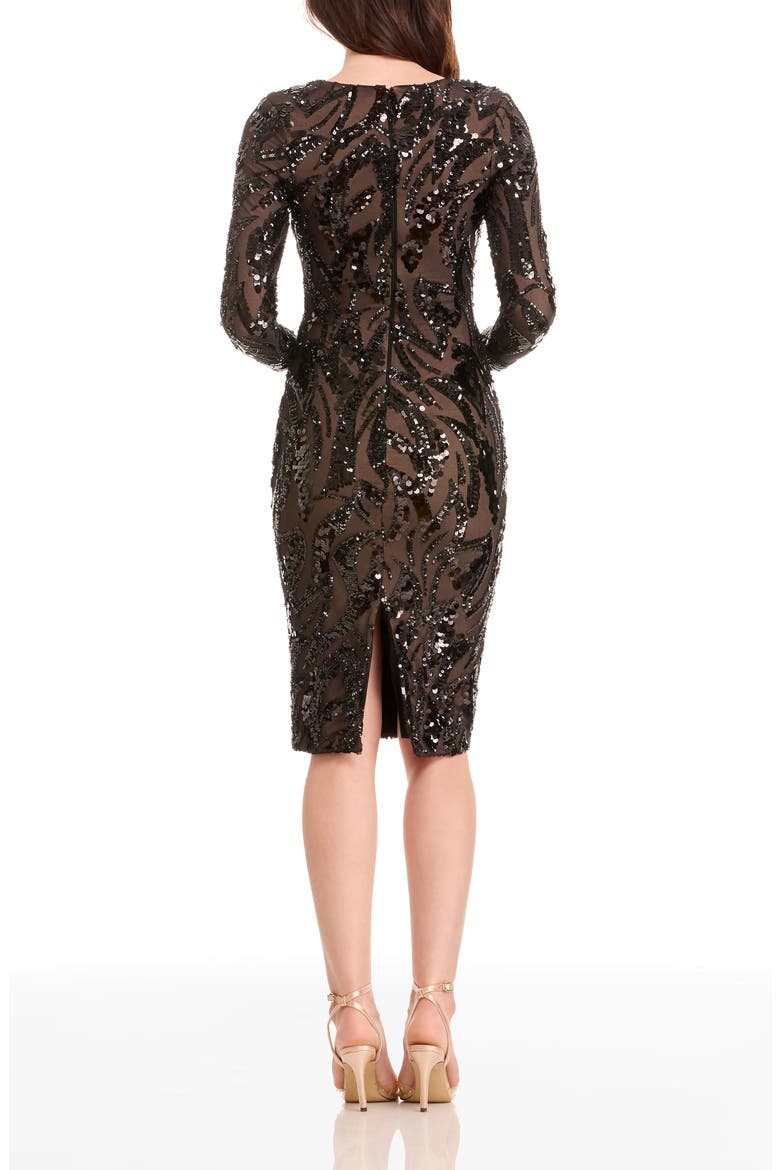 Emmalyn Sequin Detail Long Sleeve Cocktail Midi Dress, Alternate, color, BLACK/ BEIGE
