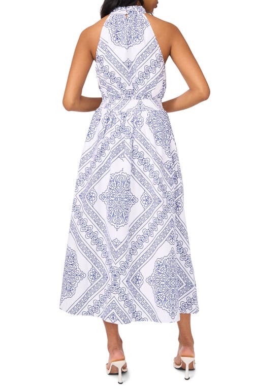 Halogenr Halogen(r) Medallion Print Cotton High Neck Halter Dress In Ensign Blue