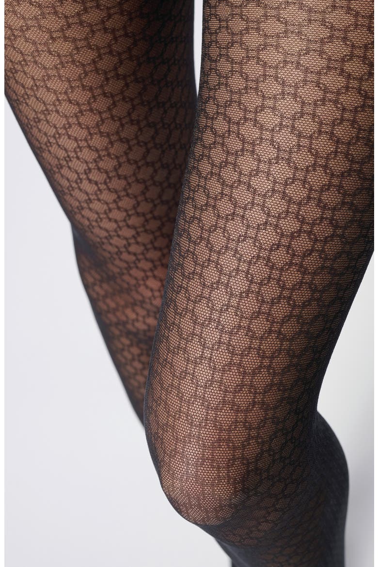 Geo Pattern Sneaker Tights, Alternate, color, BLACK CHAIN