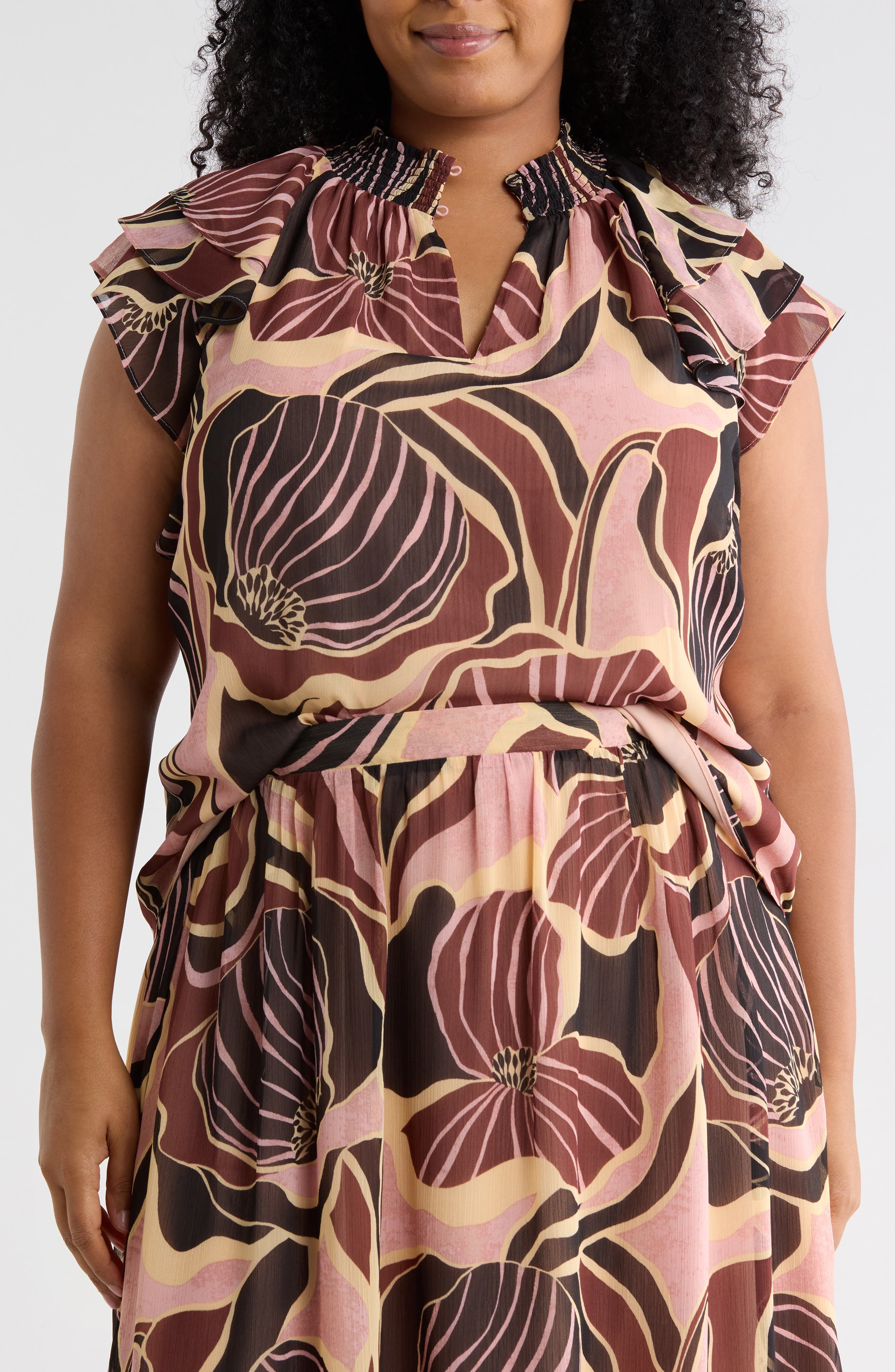 Mock Neck Ruffle Sleeve Top