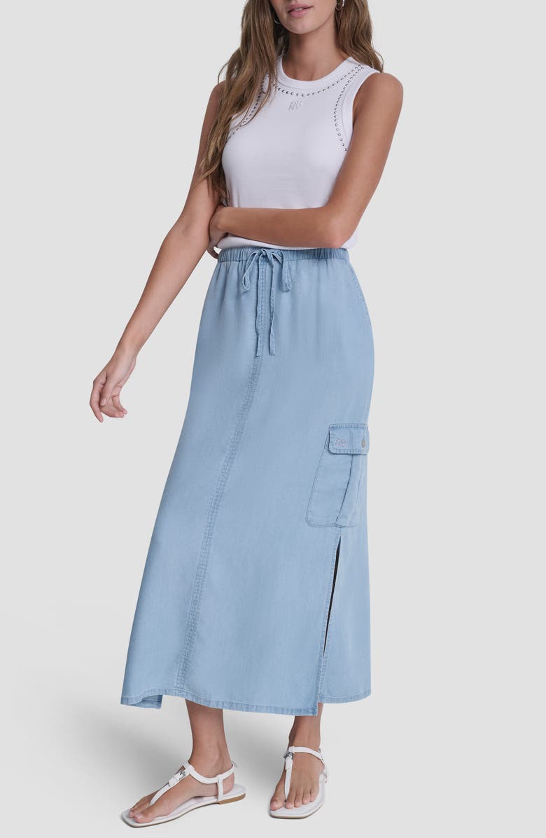 DKNY Jeans Chambray Cargo Maxi Skirt, Alternate, color, Chambray