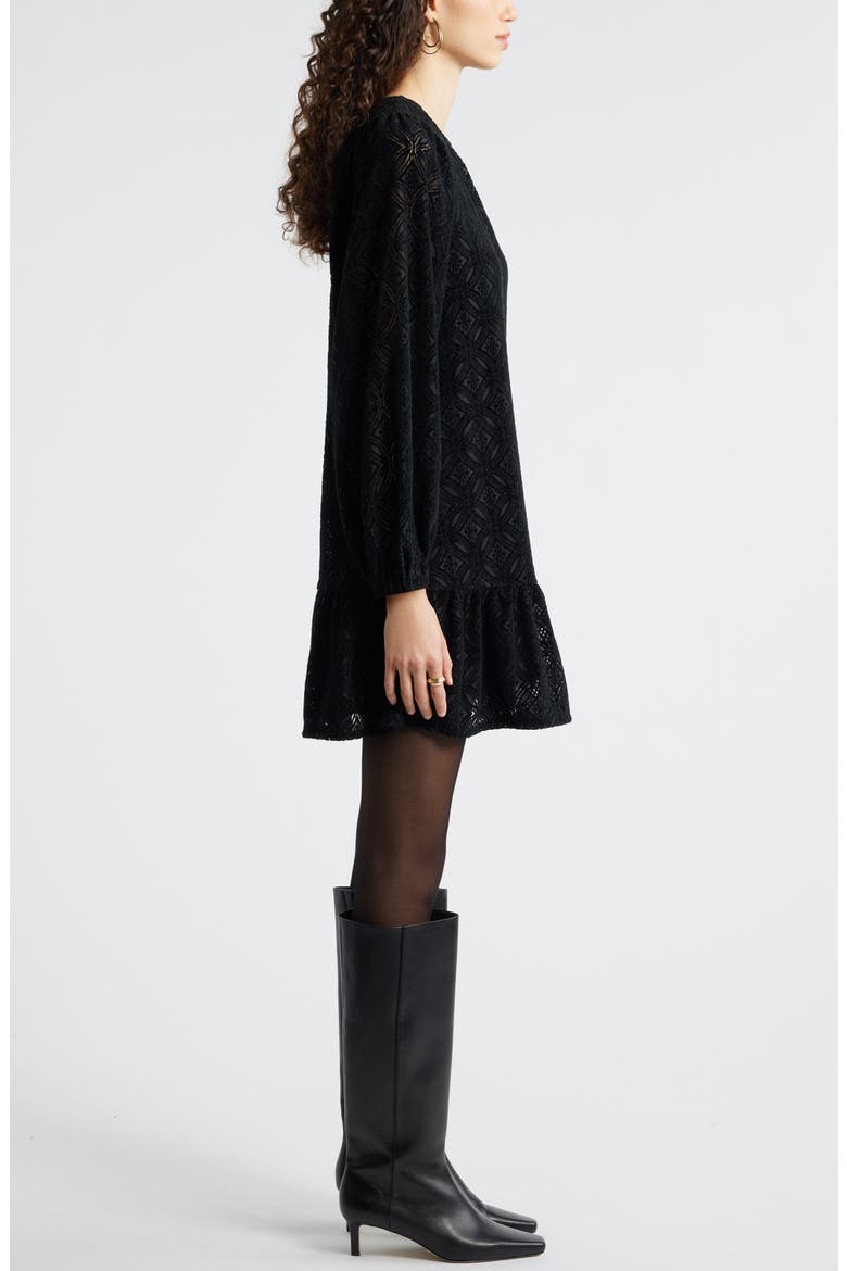Long Sleeve Drop Waist Chenille Minidress, Alternate, color, BLACK