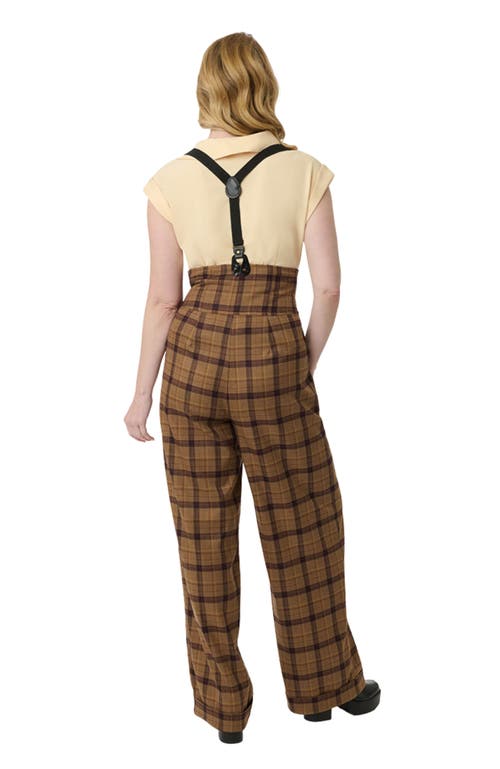 Unique Vintage Plus Size Thelma High Waist Suspender Pants In Brown