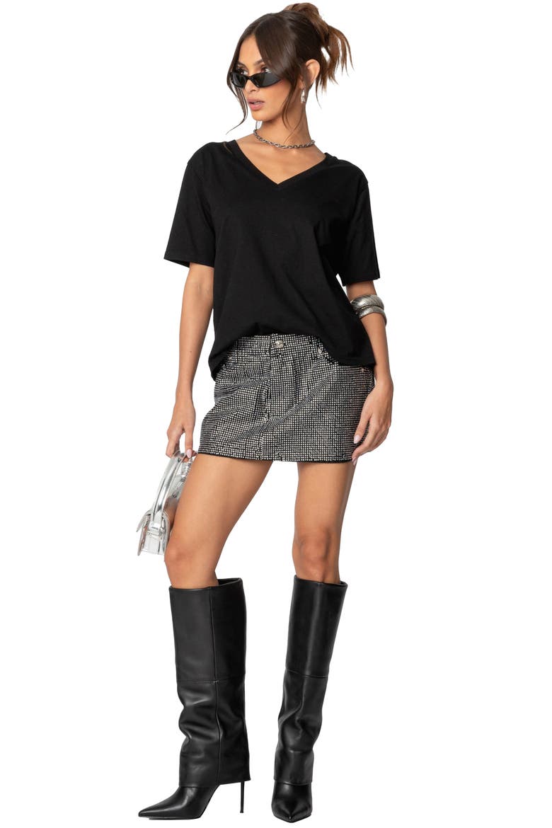 Glitz Rhinestone Embellished Denim Miniskirt, Alternate, color, SILVER